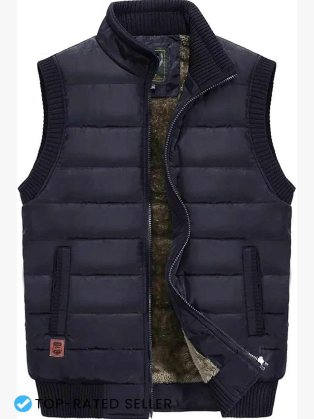 Men's Quilted Puffer Vest Fleece Lined Sleeveless Winter Jacket Zipper Pockets